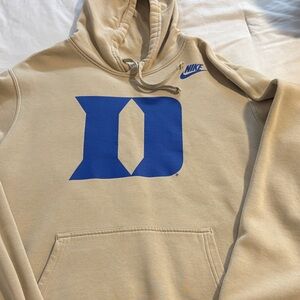 Nike Men's Tan Hoodie with Blue Duke Logo